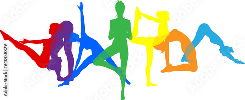 Silhouette yoga pilates women poses set. Active sports people healthy players fitness silhouettes concept.