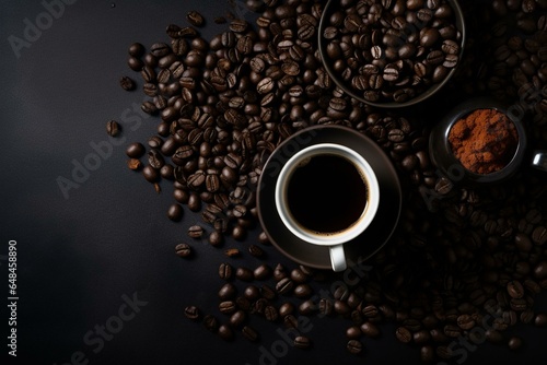 Layout showcasing coffee on a plain background. Generative AI