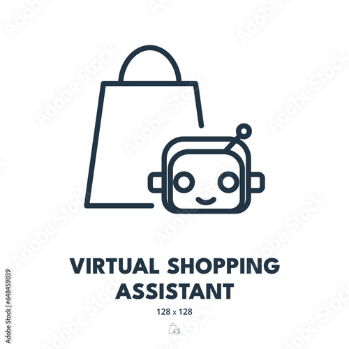 Virtual Shopping Assistant Icon. Chatbot, E-commerce, Robot. Editable Stroke. Simple Vector Icon