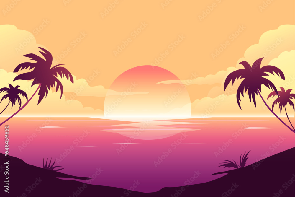Gradient tropical sunset beach landscape background