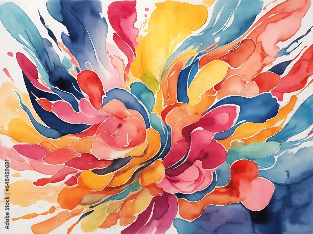 an abstract watercolor texture with bold, dynamic strokes in vibrant hues, creating an energetic and lively composition.