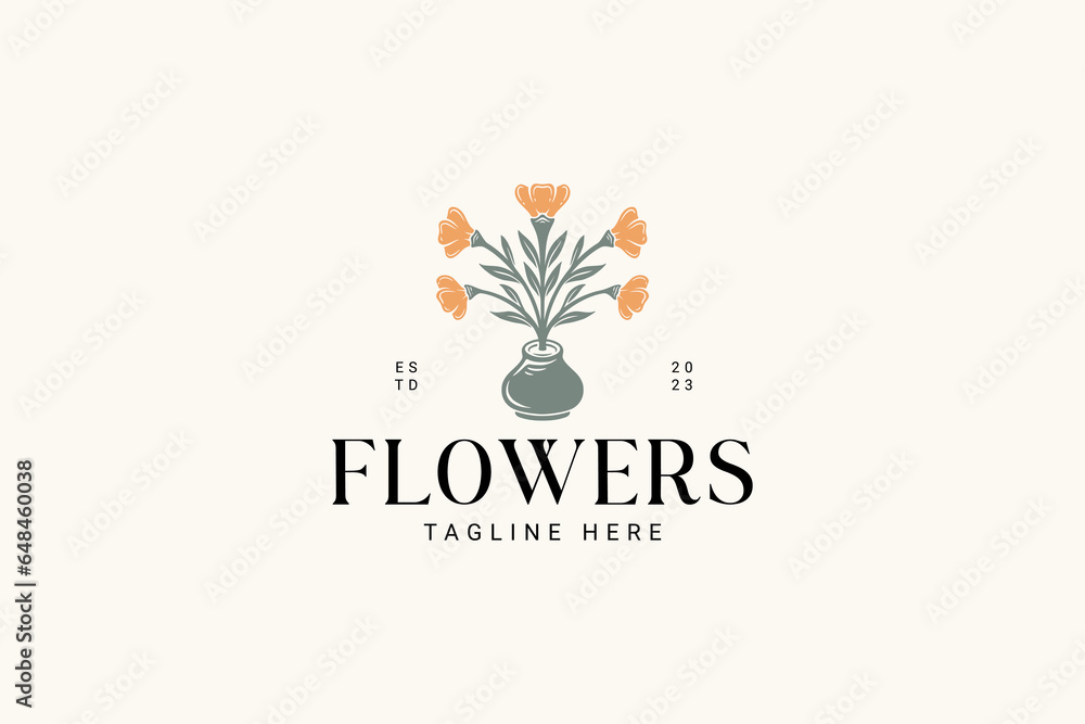 lily flowers and pot logo vector graphic for florist boutique and cosmetic
