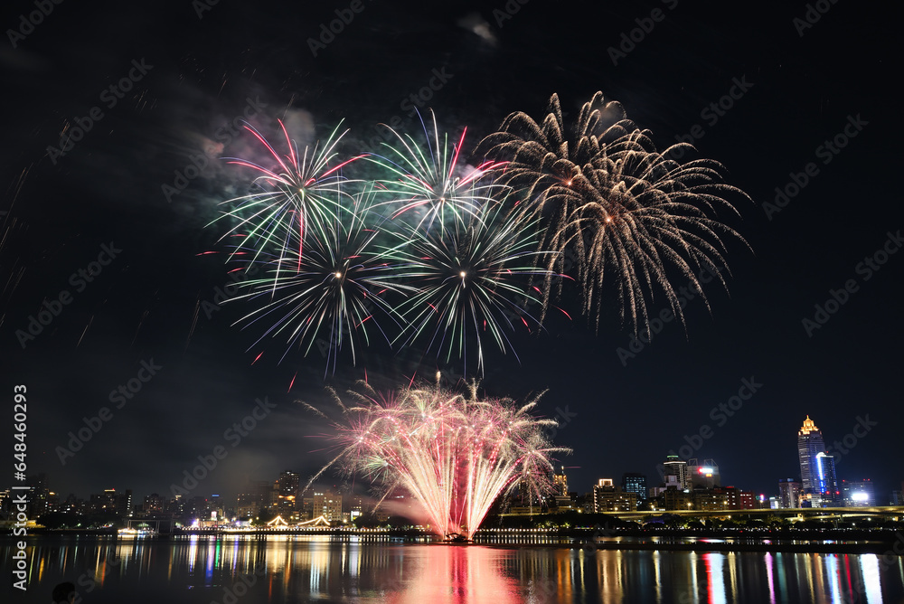 Dadaocheng fireworks show on the riverside at night Dadaocheng fireworks show on the riverside at night