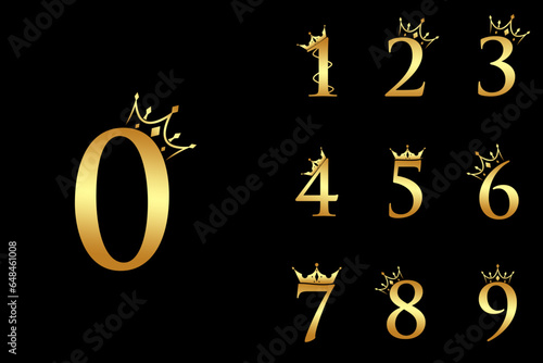 set of elegant initial number with crown logo vector, Creative Lettering Logo Vector Illustration.