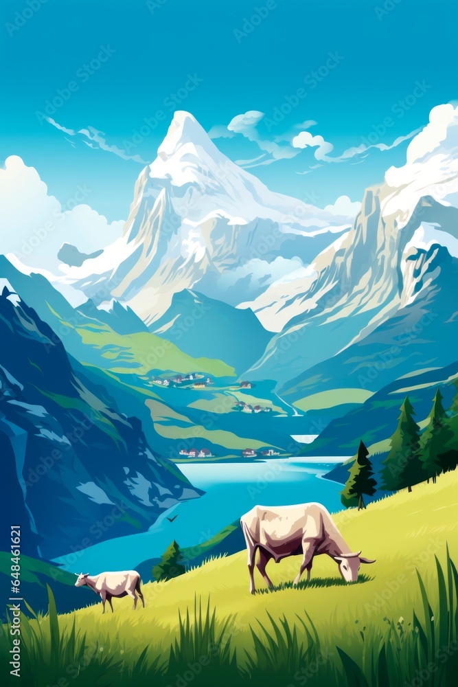 Switzerland retro travel poster