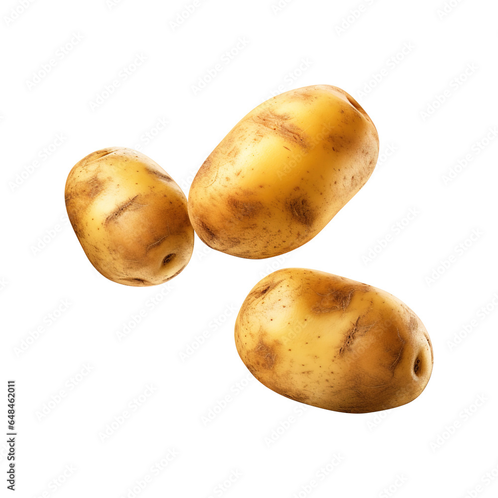 Fresh flaying potatoes isolated on transparent background Remove png, Clipping Path