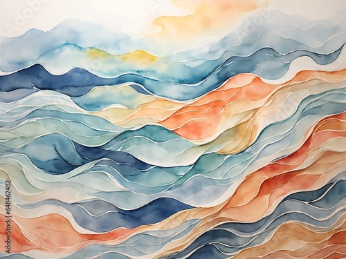 an abstract watercolor texture inspired by the movement of waves, using soft, flowing lines and cool, aquatic tones to convey a sense of serenity.