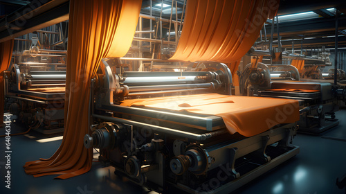 Advanced machinery weaving complex designs on fabrics, showcasing the blend of tradition and technology. epic wallpaper, white lighting, studio light, 8k octane rendering, high-resolution photography,