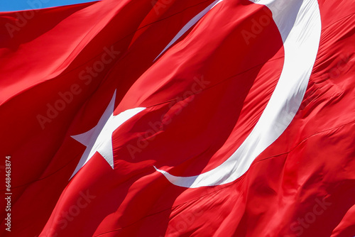 flag of the republic of turkey, turkish flag waving in the wind, blue sky and the flag of the republic of turkey,