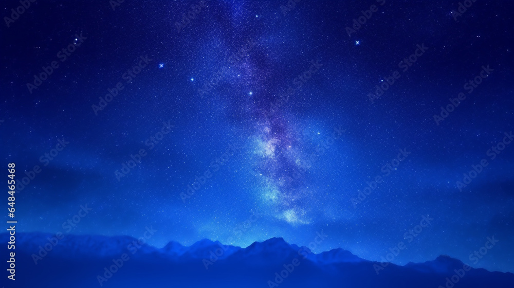 Night dark blue sky with many stars and milky way galaxy