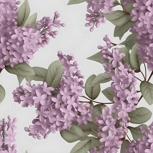 seamless pattern, seamless flower pattern, purple and white lilac flowers, generated ai