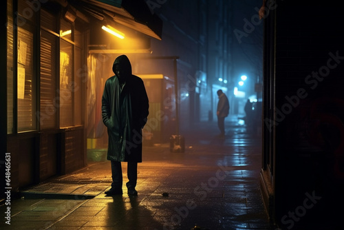 Night atmosphere  the black man on the street  dark light photography