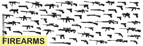 A large set of modern and not only small arms in vector. A variety of small arms.