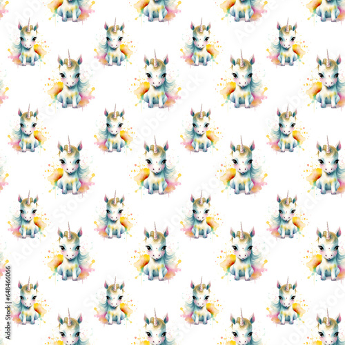 cute Unicorn seamless pattern on transparent background  watercolor png  generated ai