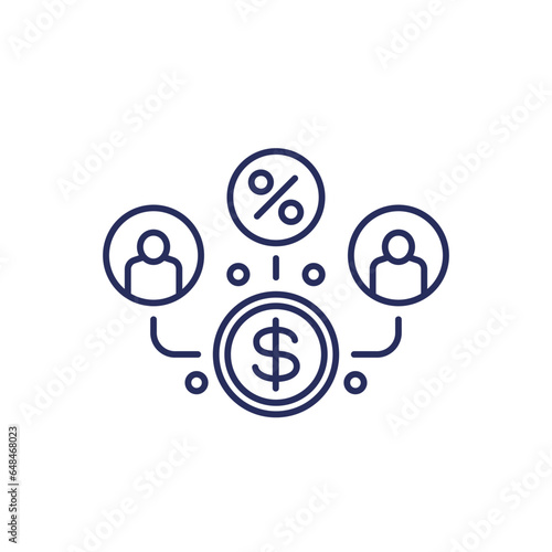 p2p loan icon, peer-to-peer lending line vector