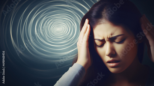 In a photographic blur, a woman's ordeal with vertigo, dizziness, or a neurological or inner ear disorder is evident..