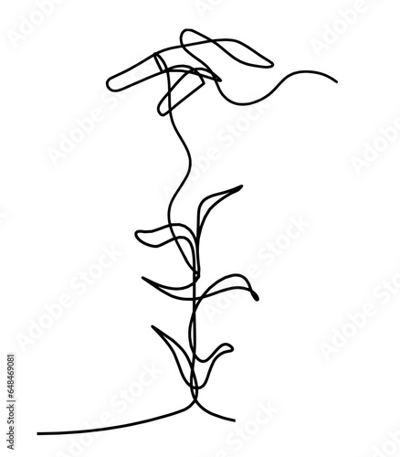 Abstract sprout with hand as line drawing on the white background. Vector