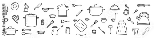 A set of kitchen tools. Doodle style. Vector illustration