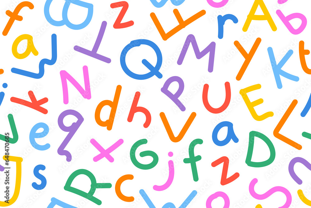 Colorful hand draw alphabet seamless pattern. Creative doodle and fun for children.