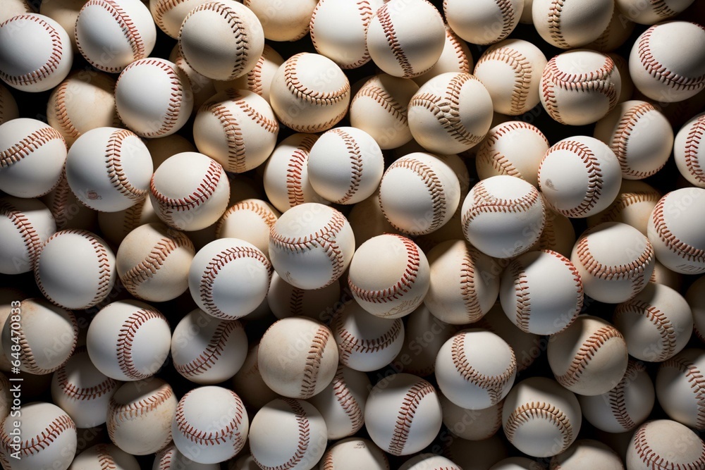A wide view of many baseballs captured in a panorama / A visual