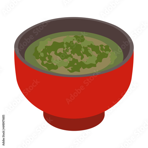 あおさ汁。フラットなベクターイラスト。
Miso soup with sea lettuce. Flat designed vector illustration.