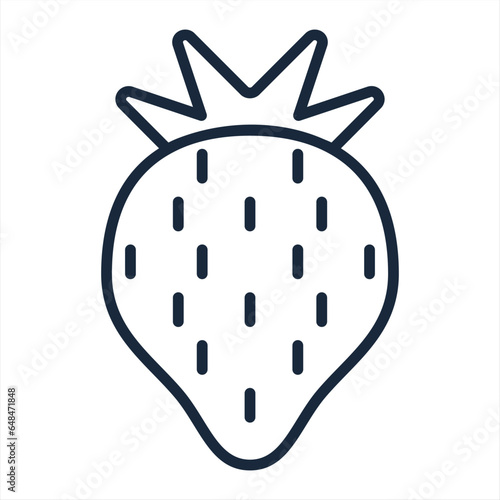 Garden strawberry fruit or strawberries line art vector icon for food apps and websites