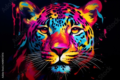 A striking leopard with vibrant neon hues. Generative AI