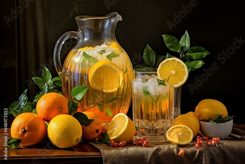 Refreshing beverages and citrus refreshments on the table. Generative AI