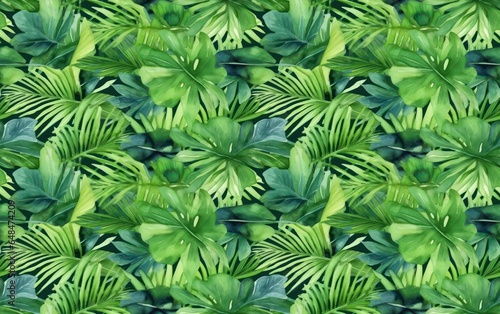 tropical leaves Watercolor Seamless Pattern Background © sitifatimah