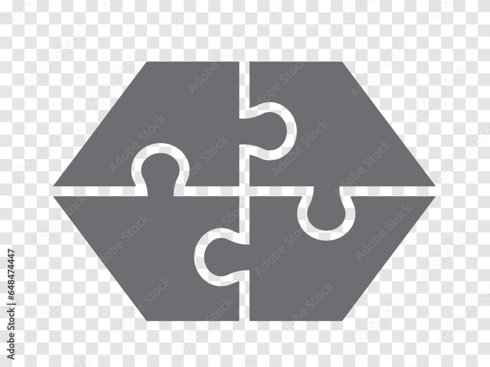 Simple icon puzzle in gray. Simple icon puzzle hexagon of the four elements for your design. EPS10. Simple icon puzzle in gray. Simple icon puzzle hexagon of the four elements for your design. EPS10.