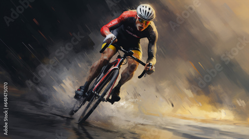 Capturing the intensity of a professional road bike racer. Promotional signage.. © ckybe