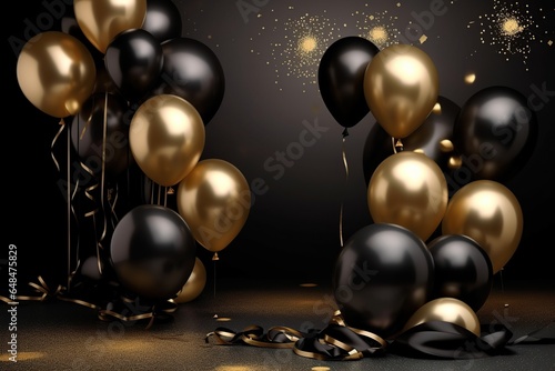 Realistic balloons on black background, Birthday balloons background