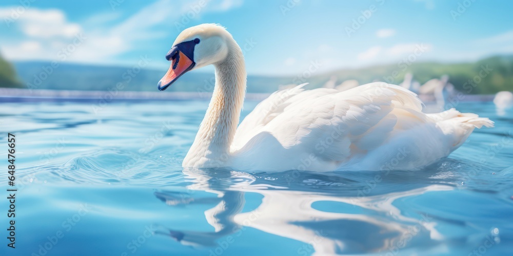 Picturesque Swan Swimming in Crystal-Blue Waters Picturesque Swan Swimming in Crystal-Blue Waters