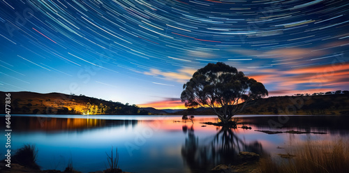 Beautiful landscape mountains in the starry night with Milky Way and startails background photo