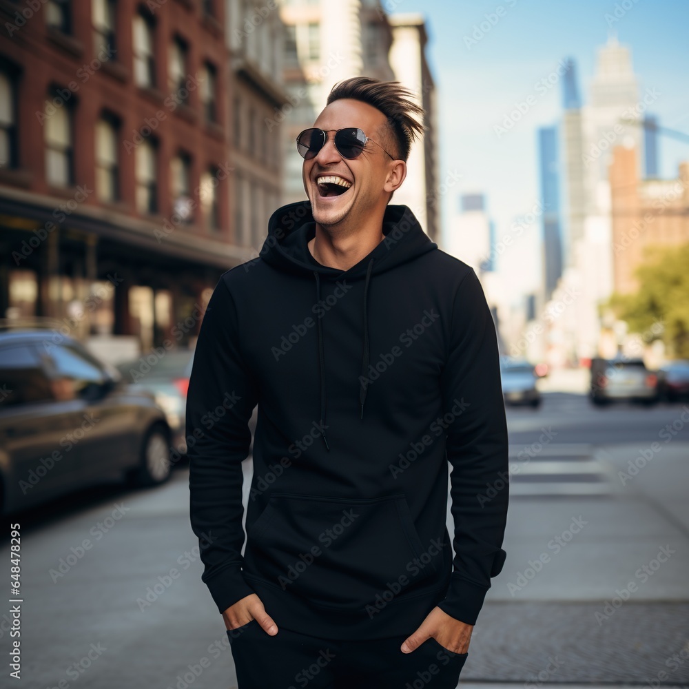 Illustration of a fashion portrait with plain hoodie mockup, AI Generated Illustration of a fashion portrait with plain hoodie mockup, AI Generated