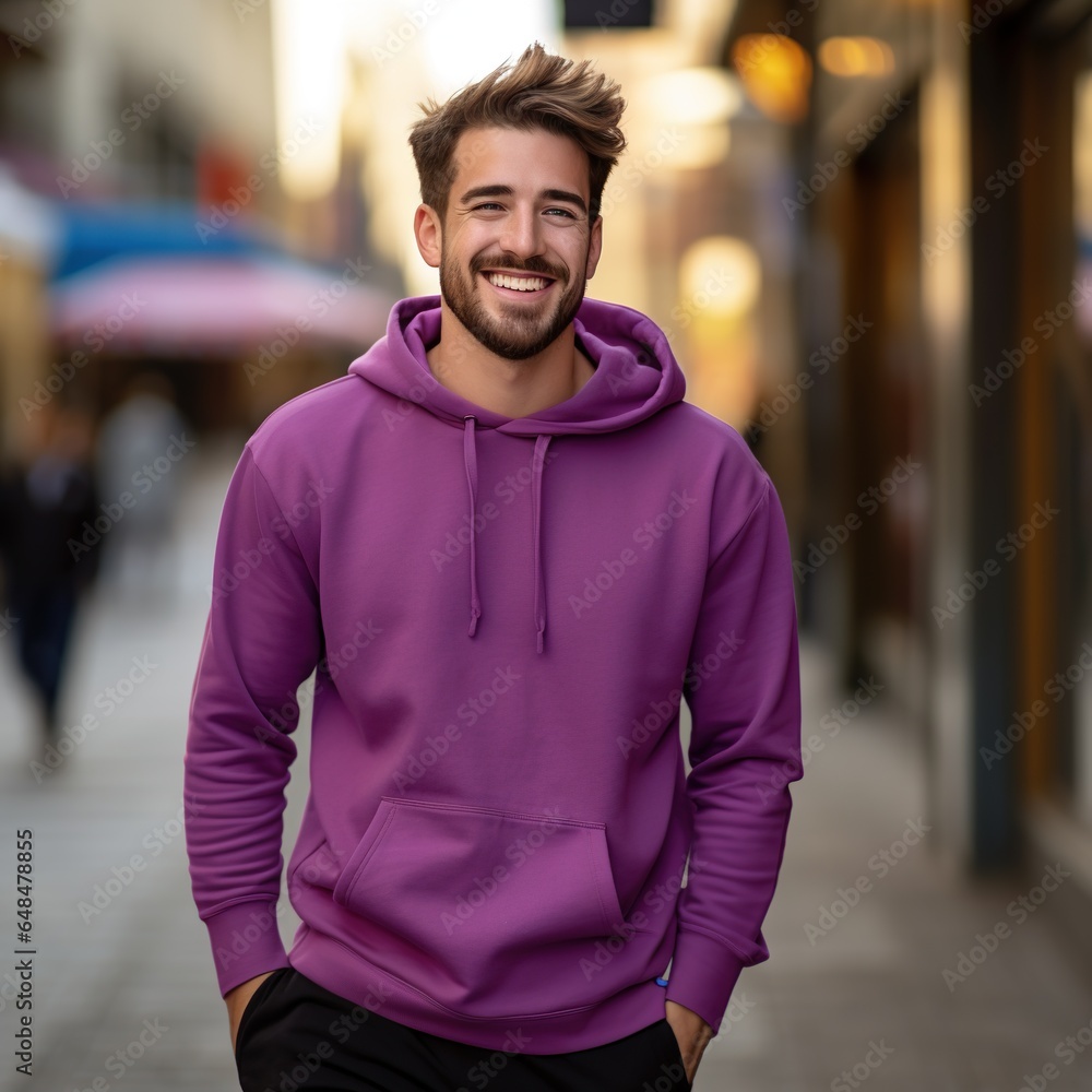 Obraz premium Illustration of a fashion portrait with plain hoodie mockup, AI Generated