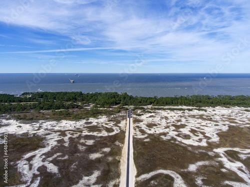 Aerial view of Fort Morgan and Mobile Bay