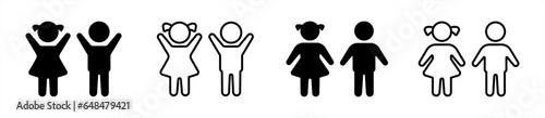 Child icon set in flat style. Boy and girl kids, Happy little two children play in playground simple black style symbol sign for apps and website, vector illustration.