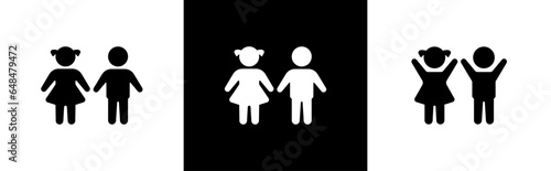 Child icon set in flat style. Boy and girl kids, Happy little two children play in playground simple black style symbol sign for apps and website, vector illustration.