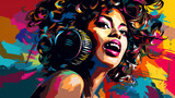 Music Jazz - afro american jazz singer on colourful grunge background illustration