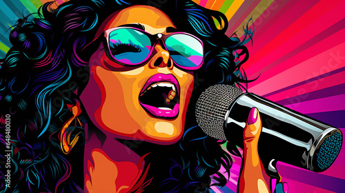 Music Jazz - afro american jazz singer on colourful grunge background  illustration