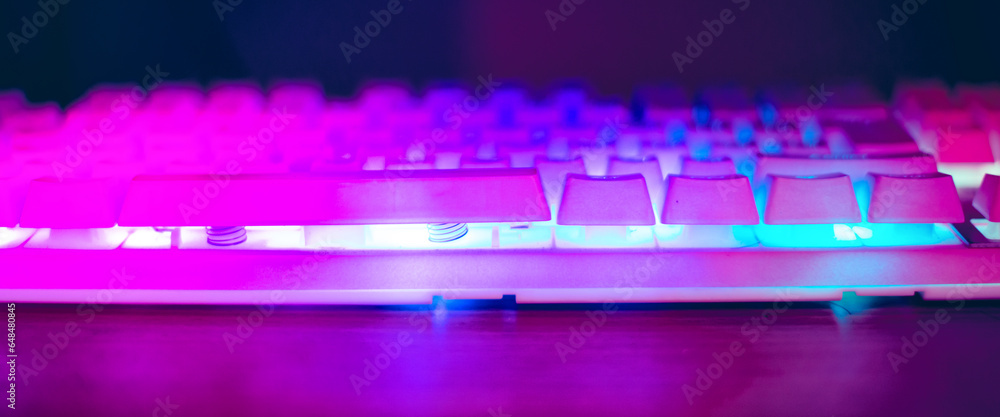 Computer keyboard with bright colors from LED lights is beautiful. Computer keyboard with bright colors from LED lights is beautiful.
