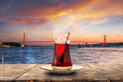 A great glass of Turkish tea in a wonderful Istanbul Landscape