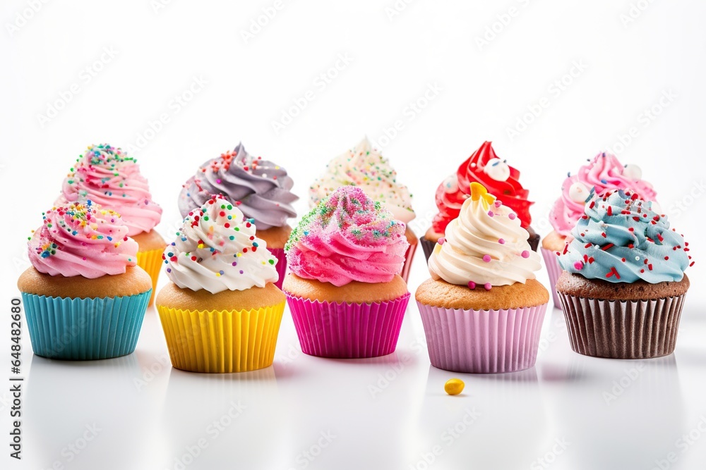 Delicious birthday cupcakes on white background, Cupcake with cream for a birthday or other holiday Delicious birthday cupcakes on white background, Cupcake with cream for a birthday or other holiday