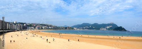 Superb panoramic view of the bay and the large and magnificent beach of the city of San Sebastián (Spain), in the Basque Country, in the province of Guipuzcoa.