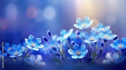 Field of blue spring flowers   soft background