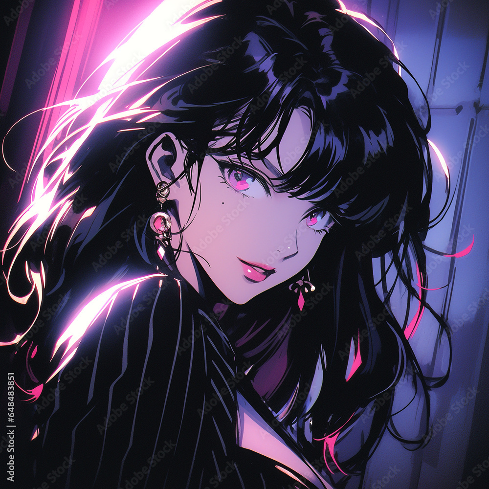 Naklejka premium Lo-fi anime vampire girl, urban gothic inspiration for an album or playlist cover background.
