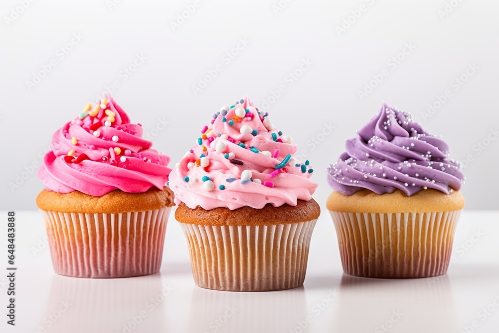 Delicious birthday cupcakes on white background, Cupcake with cream for a birthday or other holiday