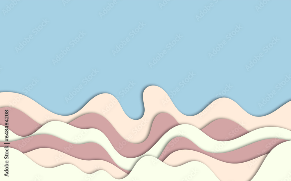 Modern paper cut art cartoon abstract wave background. Banner, flyer, presentation and poster template. 3d Origami Design. Vector illustration Modern paper cut art cartoon abstract wave background. Banner, flyer, presentation and poster template. 3d Origami Design. Vector illustration