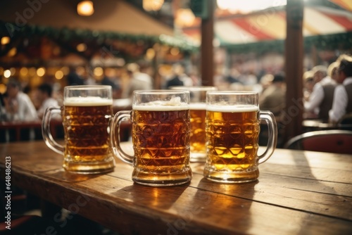 Oktoberfest  beer  beer with foam in large beer glasses on the table  beer festival